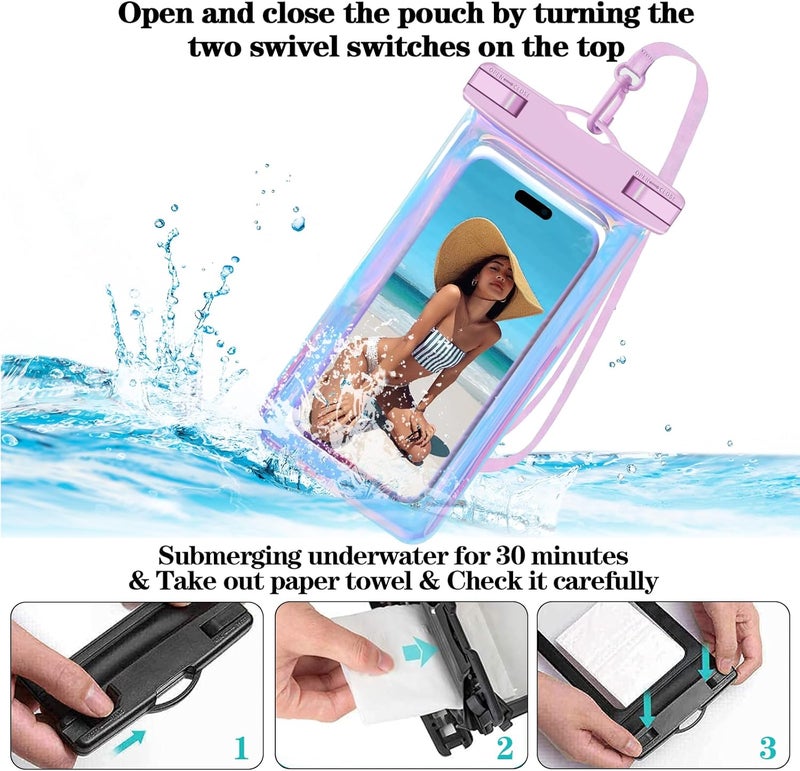 Famoby Up to 8.3" 4 Pack Iridescence Universal Waterproof Phone Pouch, Large Phone Waterproof Case Dry Bag, Protection Level: IP68, Outdoor Sports for Apple iPhone,Samsung,and More, Iridescence 4 Pack - Image 4